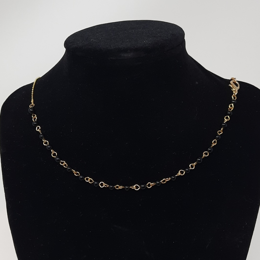 Gold Tone Necklace with Black Beads 18 inches - Picture 4 of 5